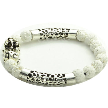 Stainless Steel LUCKY PIXIU & White Lava Essential Oil Diffuser Beaded Bracelet